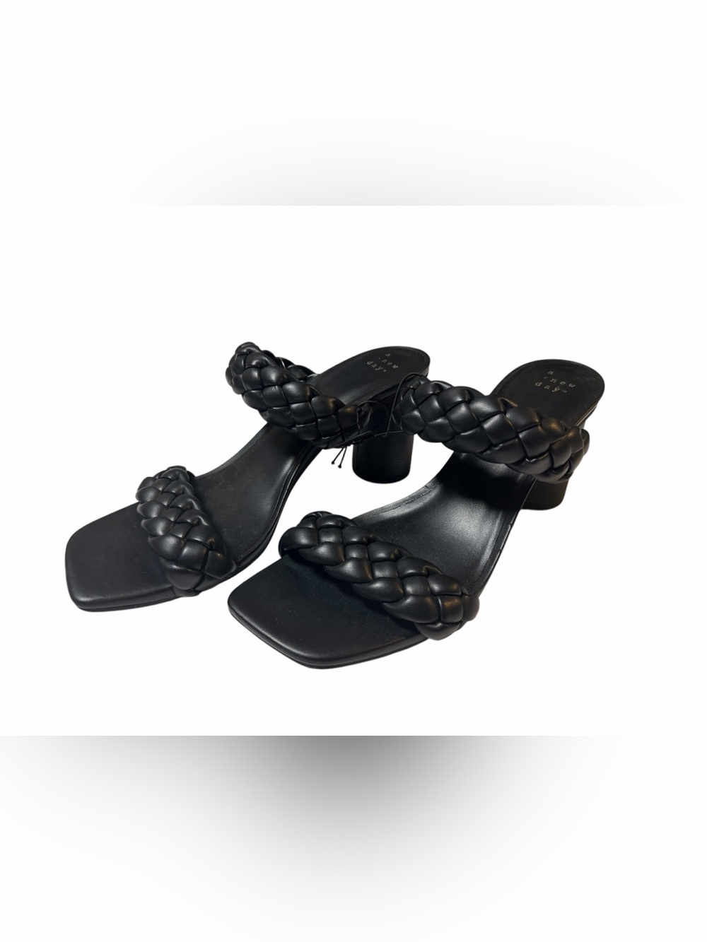 A New Day Black Braided Double-Strap Block Heel Sandals